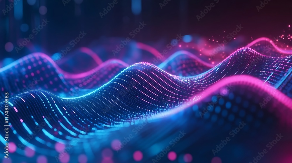 Poster abstract futuristic background with colorful glowing neon moving high-speed wave lines and bokeh lig