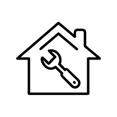 Small business House repair service line art icon with house and wrench