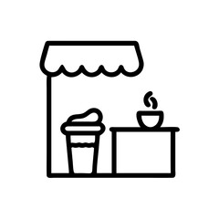 Small business Coffee shop line art icon with cup and storefront