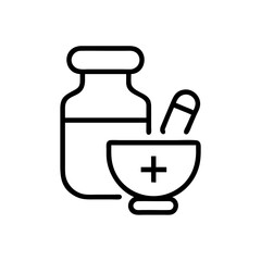 Fototapeta premium Small business Pharmacy line art icon with medicine bottle and mortar