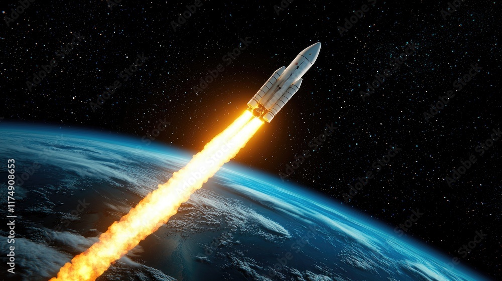 Poster rocket launch event from earth outer space digital image night sky aerial view space exploration con