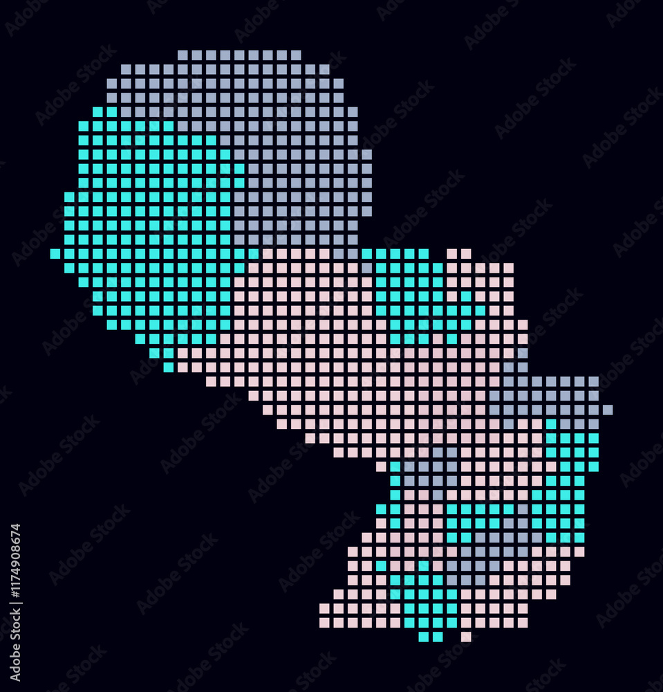 Poster paraguay dotted map. digital style map of the country on a dark background. paraguay shape with squa