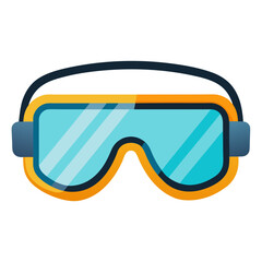 Safety Goggles Flat Illustration, Flat-style illustration of bright orange and blue safety goggles, ideal for protective gear, industrial use, or outdoor activities.  