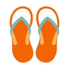 Orange Flip-Flops with Blue and White Straps, Flat vector illustration of a pair of orange flip-flops featuring blue and white straps, ideal for summer, beachwear, or casual outings.  
