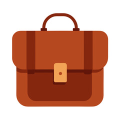 Classic Brown Briefcase with Front Strap Detail, Flat vector illustration of a classic brown briefcase featuring front strap detailing, a flap closure, and a sturdy handle, perfect for work or travel.