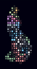 Fototapeta premium Liechtenstein, shape of the country built of colored cells. Digital style map of Liechtenstein on a dark background. Large size square blocks. Beautiful vector illustration.