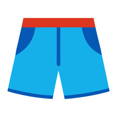 Blue Sports Shorts with Red Waistband, Flat vector illustration of blue sports shorts with a red waistband and pockets, perfect for fitness, athletics, or summer wear.  
