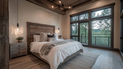 cozy bedroom with soft beige and natural wood decor
