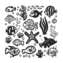 Sea life drawing vector design template