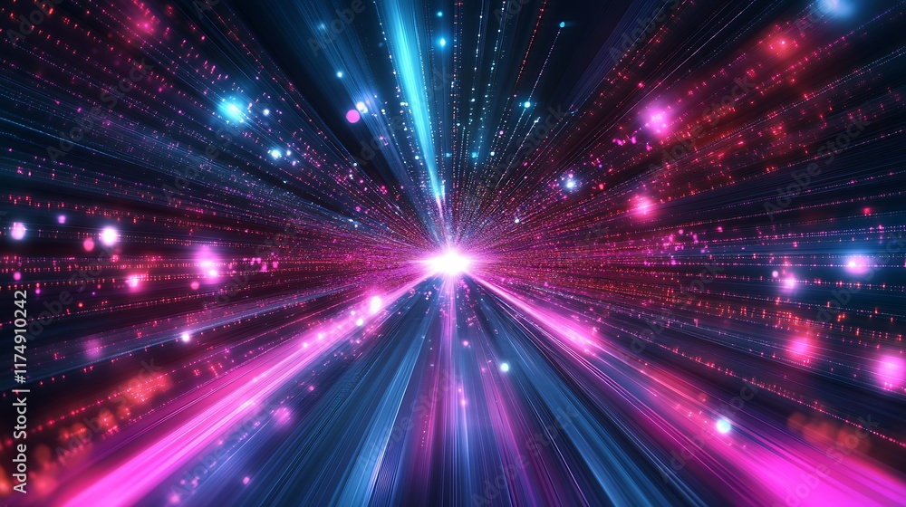 Aufkleber abstract futuristic background with colorful glowing neon moving high-speed wave lines and bokeh lig