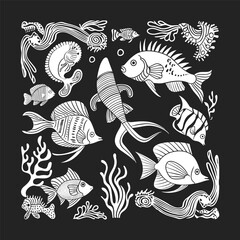Sea life drawing vector design template