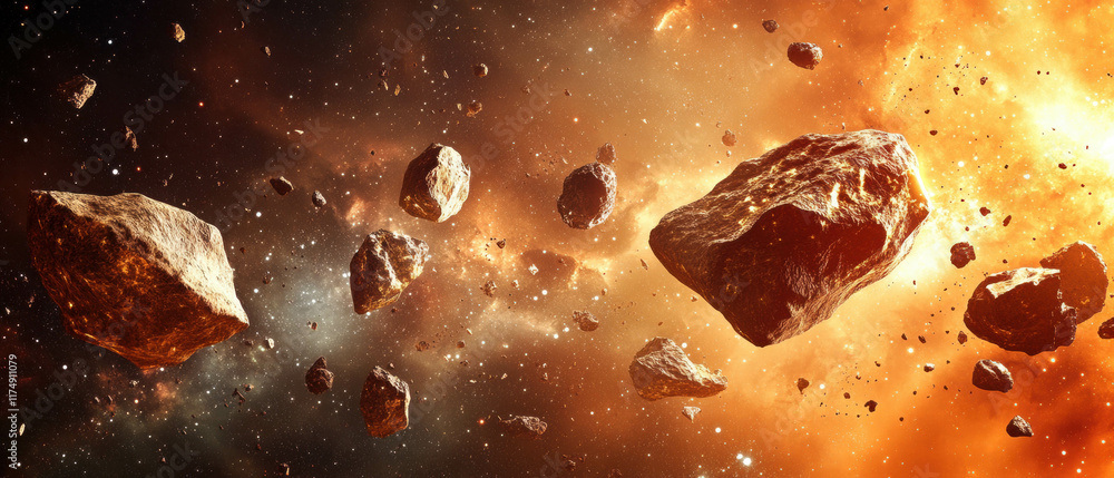 Poster space debris floating in low orbit captured in a cinematic hyper-realistic style