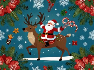 Santa Claus Reindeer Christmas Holiday Winter Festive Design