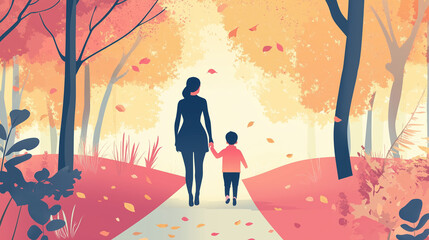 Fototapeta premium Exploring Nature with a Toddler in a Pastel Park