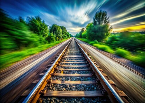 Long Exposure Railroad Tracks Isolated on Transparent & White Backgrounds - Stock Photo