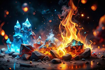 Magical Fire and Ice Lights: Fantasy Sorcery Photo Effects - Isolated on Black Background