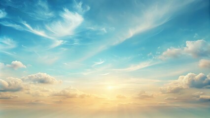 Obraz premium Serene Sunset Sky Soft Hues of Orange and Blue with Wispy Clouds and Golden Light Rays