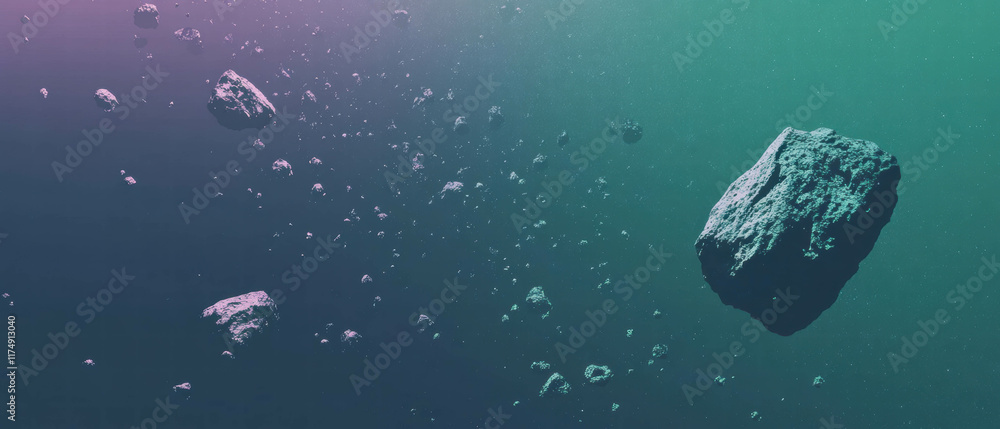 Aufkleber exploring the vast asteroid belt filled with floating rocks in deep space