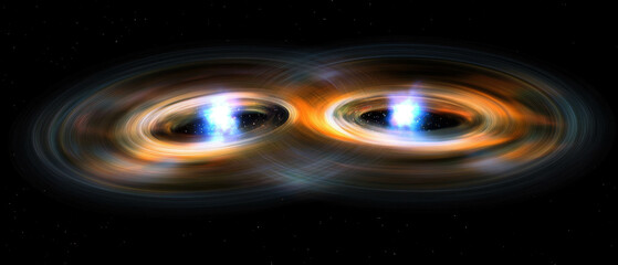 Binary stars in close orbit showcasing vibrant color contrasts and cosmic dynamics