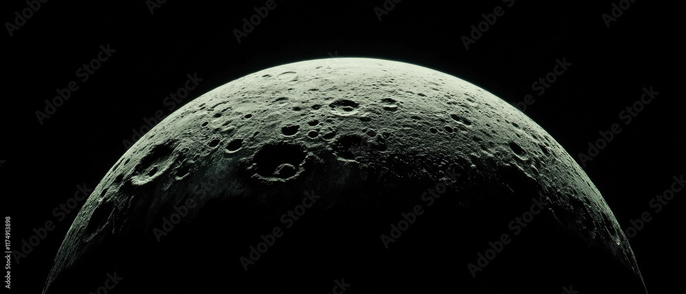 Poster exploring the mysterious shadowed surface of a distant planet with striking colors
