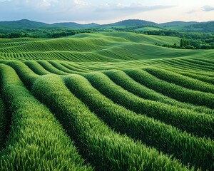 Drone Aerial View of Endless Verdant Wheat Fields Swaying in Wind Patterns Captivating Countryside Landscape