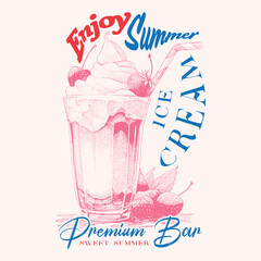 Ice cream love club graphic print t-shirt, apparel, posters, background, Retro ice cream hand-drawn vector art, Enjoy summer with sweet ice cream. Summer graphic t shirt design