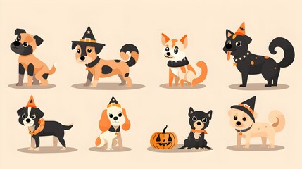 Obraz premium Adorable Costumed Pets Celebrating Halloween with Spooky Pumpkins and Festive