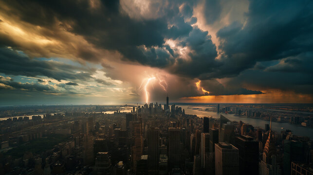 Severe thunderstorm in the big city.