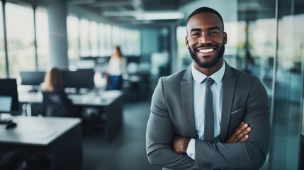 Fototapeta premium Confident African American Businessman in Modern Office Setting Portrait