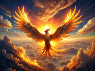 Majestic Phoenix Rising from Embers: Aerial View of Rebirth