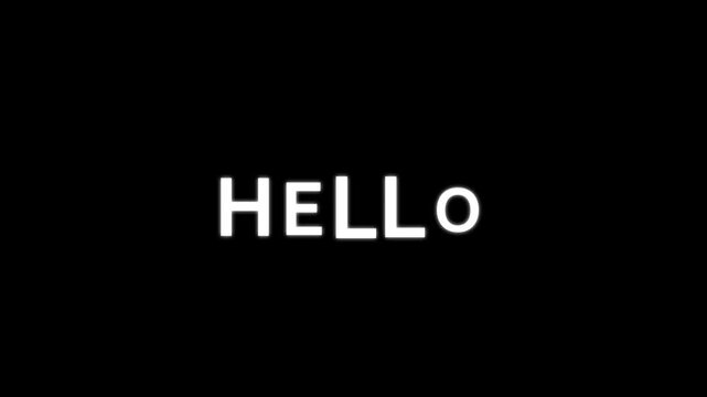 Hello text animation with alpha channel. Every character of hello word come from below and stay in the center of frame with bouncy effect