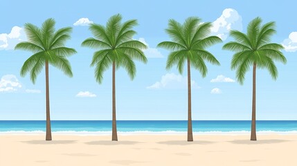 Obraz premium Four Palm Trees on a Tropical Beach Under a Sunny Sky