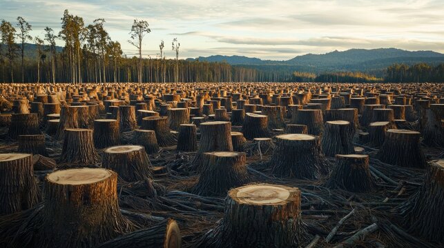 Close-Up of Tree Stumps Highlighting the Impact of Deforestation