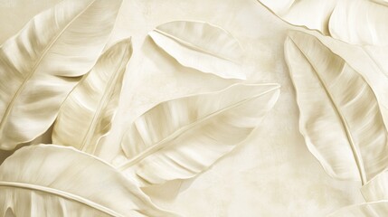 Cream-colored banana leaves on beige background.