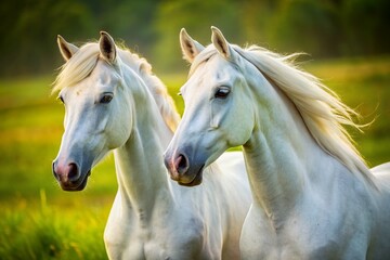 Majestic White Horses Couple Portrait - Romantic Equine Photography