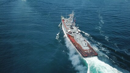 drone view - destroyer at sea