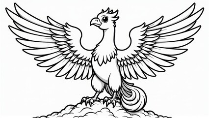 Obraz premium Majestic Phoenix Bird Line Art, Coloring Page, Line Art Illustration, isolated white background, Coloring Page, Line Art Illustration, isolated white background