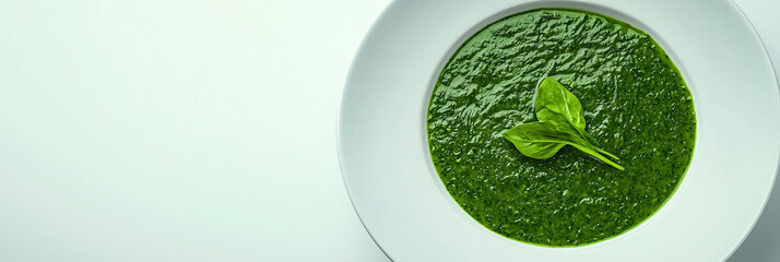 Obraz premium Elegant spinach soup presentation in modern bowl, refined cuisine