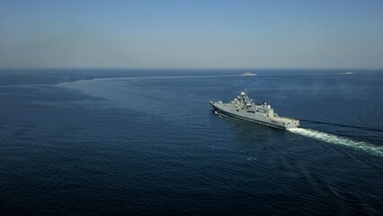 drone view - naval exercises at sea