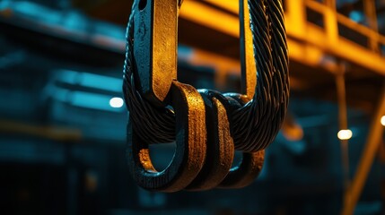 Close-up of industrial wire rope and clamps.