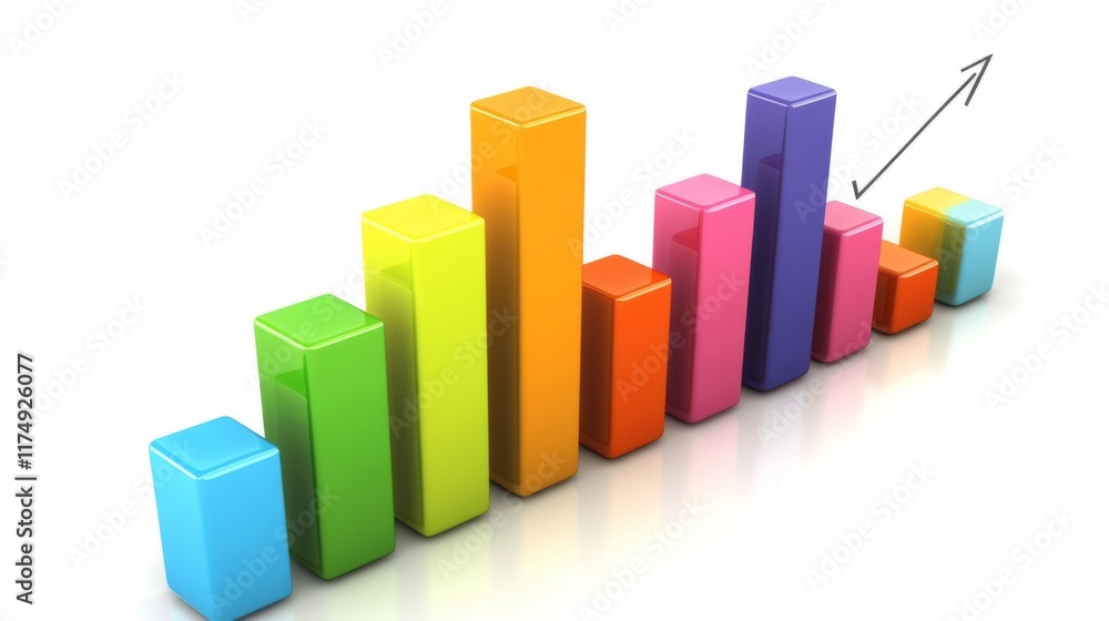 Fototapete a clean and sharp financial bar graph with colorful bars, displaying growth trends over time on a hi