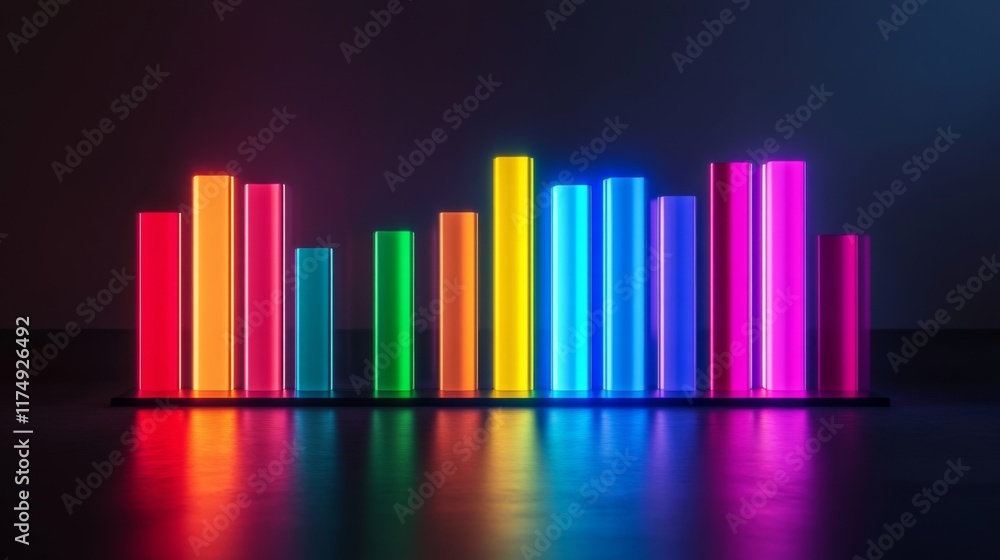 Aufkleber A clean, modern D bar graph with light reflections and sharp edges, showing market fluctuations in vivid colors with a sleek design
