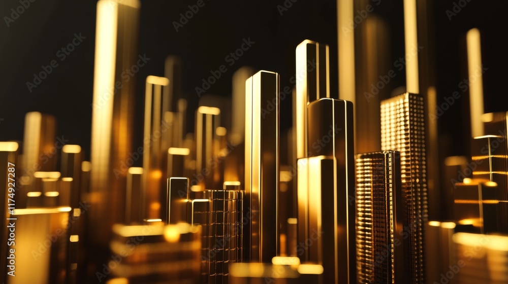 Aufkleber a close-up of a d bar graph with textured metallic bars representing market growth, set against a da