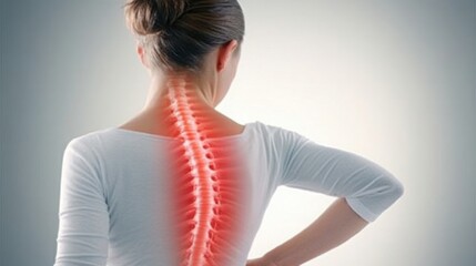 Spine osteoporosis. Spinal cord problems on woman's back