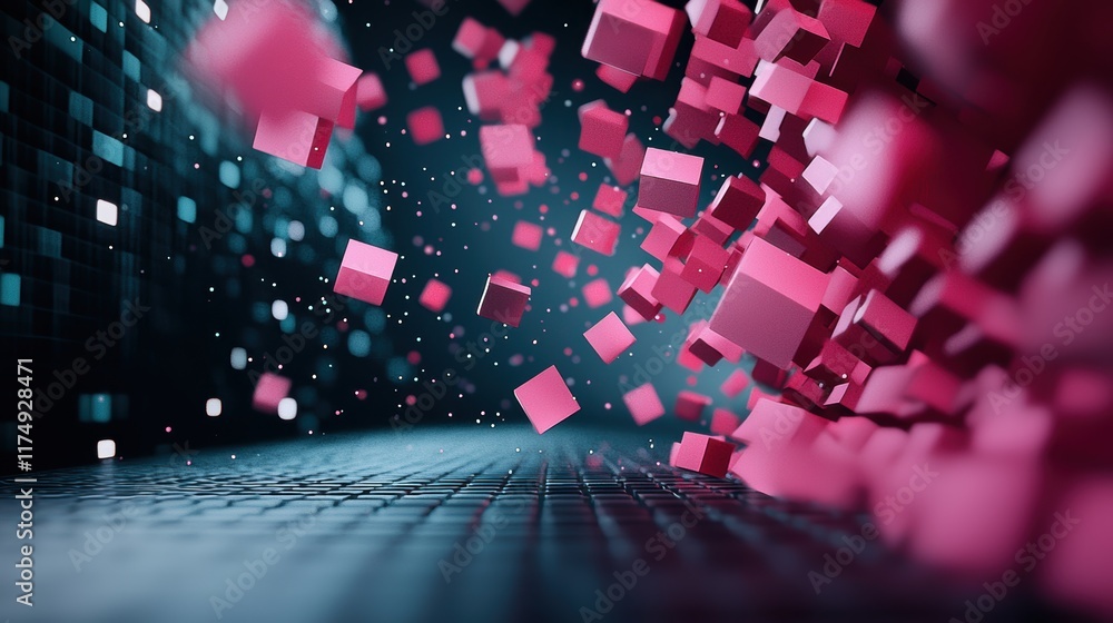 Poster an abstract visualization of data packets traveling at high speeds through a network of interconnect