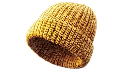 Yellow Knitted Beanie Hat Isolated on a White Background