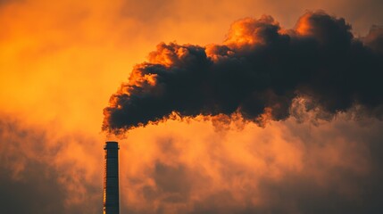 Thick Black Smoke Emanating from a Chimney Against a Clear Blue Sky