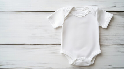 Folded baby onesie on white wooden table