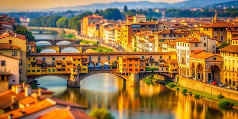 Naklejka premium Miniature Ponte Vecchio Bridge, Florence, Italy: Charming Tilt-Shift Photo