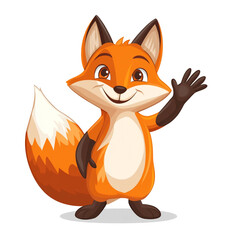 Obraz premium Adorable Cartoon Fox Waving Hello!